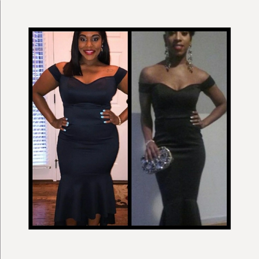 Black Mermaid Asymetrical Gown - Picture 4 of 7